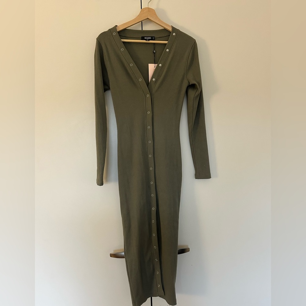Missguided Ribbed Khaki Dress